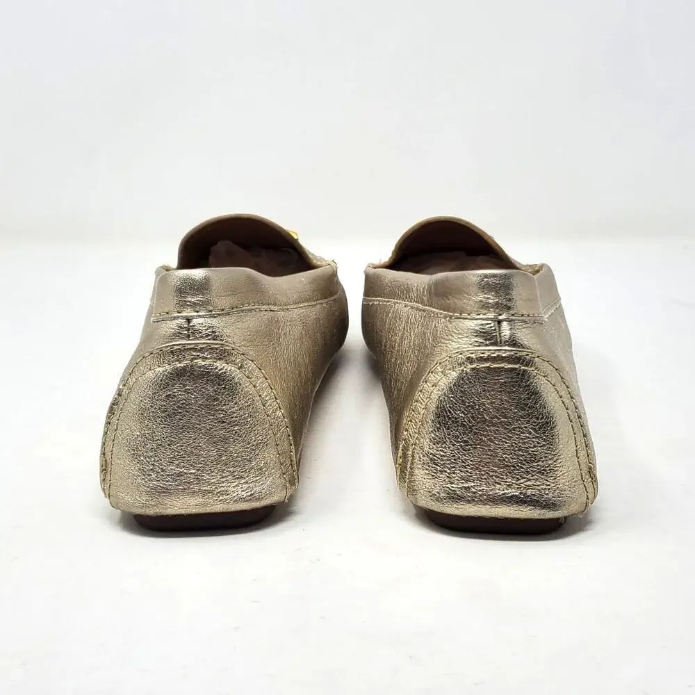Tory Burch Everly Driver Loafer Flat Metallic Gold Leather 141377 Size US 7.5 M